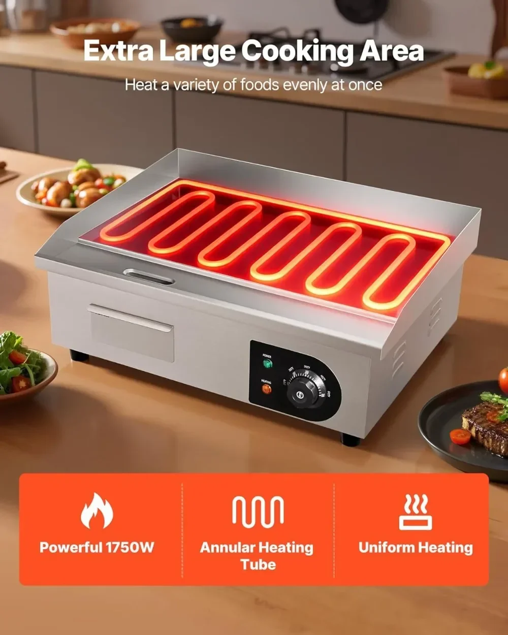 Electric Griddle Flat Top - Популярная коммерческая электрическая сковорода-гриль 1750 Вт,